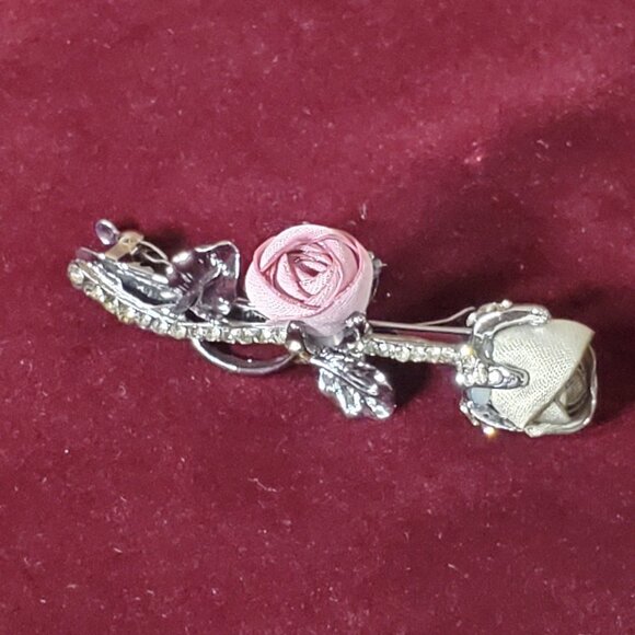 Mauve & Sage Green - Petite Silk Roses Hair Barrette - Hair Clip - Picture 7 of 7